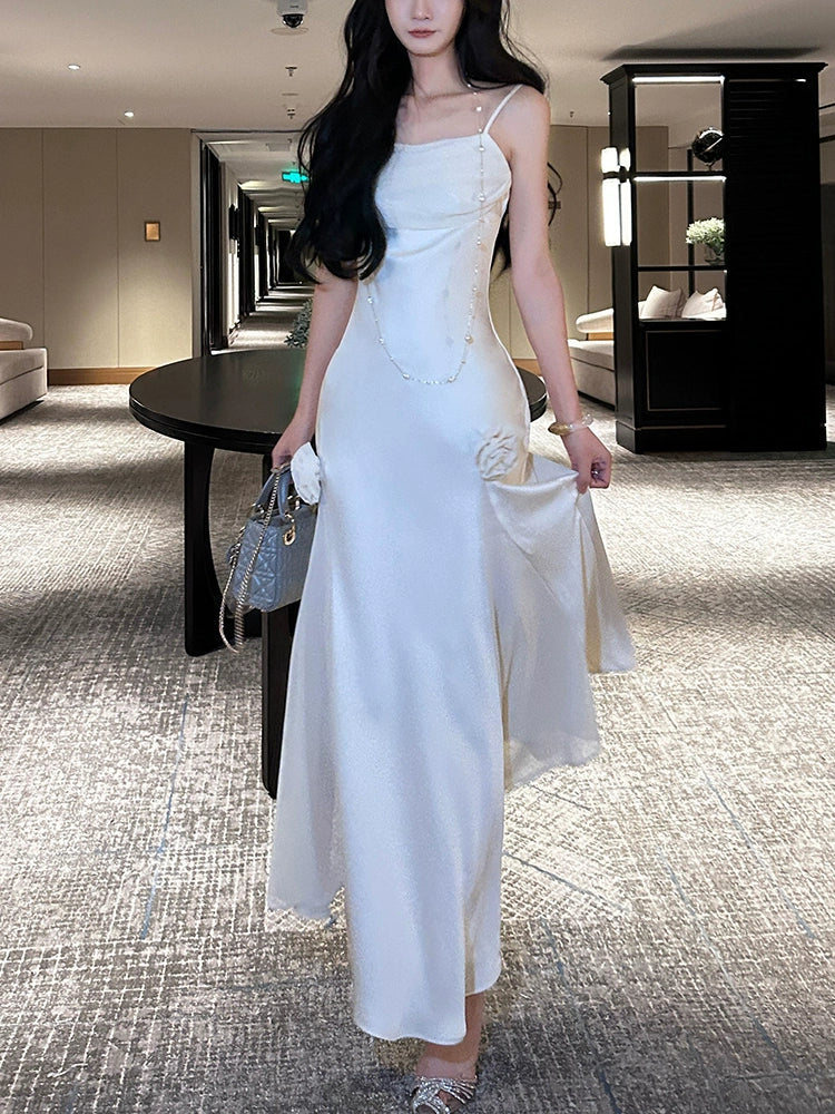 Satin pleated dress mermaid long party dress evening dress       S6205