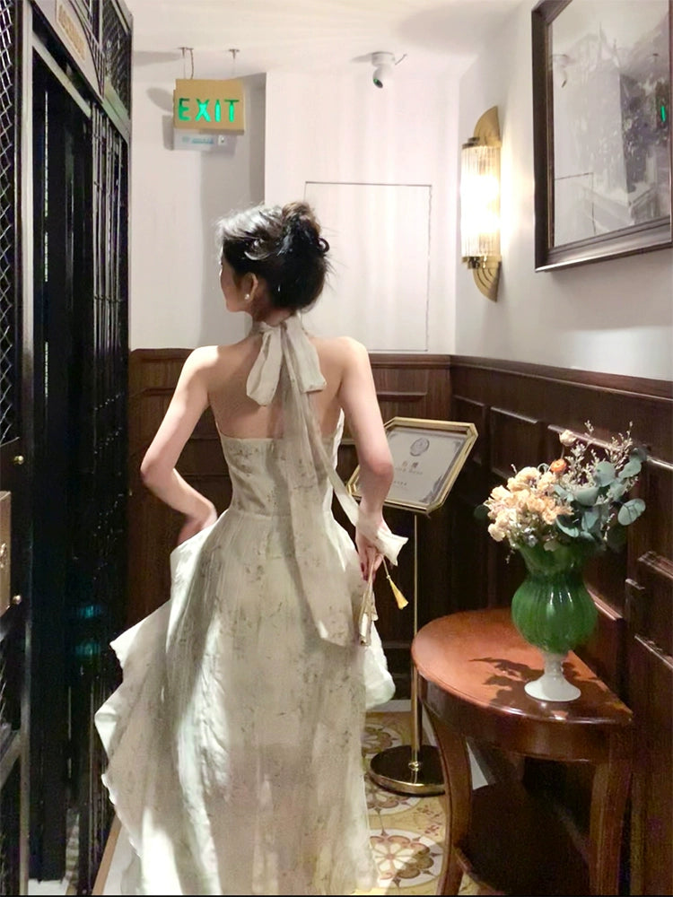 New style ink painting dress women's summer new long party dress       S6034