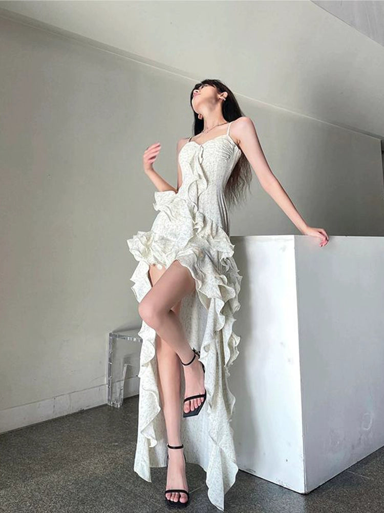 Irregular sexy ruffled dress for women new summer style fairy long dress    S5866