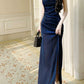 Blue shinny party dress long evening dress   S5956