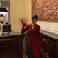 Red cheongsam style knitted dress winter new  Chinese style long party dress     S5633