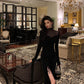 Black mesh splicing dress evening dress    S5503