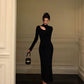 Black high neck knitted dress women evening dress    S5505
