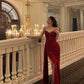 Red strapless dress new banquet sexy slit party long dress     S5642