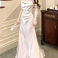 white satin dress, elegant long party dress      S5970