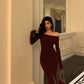 Red off-shoulder dress for women new retro style slit long mermaid dress     S5651