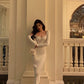 White diamond knitted dress for women long party dress     S5685