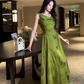 Jacquard off-shoulder dress long party dress     S6152