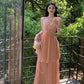 Halter neck dress women's long dress v-neck pleated a-line dress      S5901