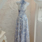 Halter neck printed floral dress long evening party dress     S5985