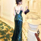 luxury sequined evening dress green new party evening dress    S6097