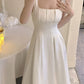 White satin a-line suspender dress for women new summer style long dress      S5812