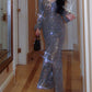 sequin dress long-sleeved slit evening dress       S6007
