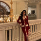 Red long knitted coat for women winter new cardigan    S5530