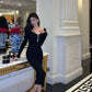Black dress new banquet square neck party dress     S5674