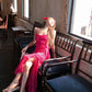 Hot pink ruffled dress summer sexy backless long party dress    S5914