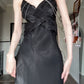 black dress for women satin long party dress       S5978