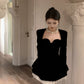 Black velvet long-sleeved dress for women banquet dress short party dress      S5878