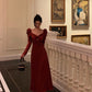 Red long-sleeved satin dress sexy party dress    S5513