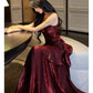 Mermaid Princess ruffled dress burgundy banquet dress       S5771