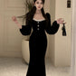 Black velvet dress for women winter birthday dress party dress      S5877