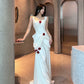Engagement dress celebrity banquet white satin suspender dress       S5774