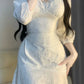 French retro puff sleeve embroidered lace dress      S5762
