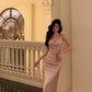 Pink satin suspender dress new style gentle mermaid party dress    S5602