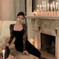Black evening gown luxury sexy square neck velvet dress    S5840