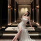 Engagement dress sequin strapless off shoulder evening dress     S5869