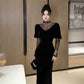 Black luxury dress velvet dress       S5834