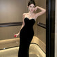 Black evening dress luxury strapless dress mermaid velvet dress      S5832