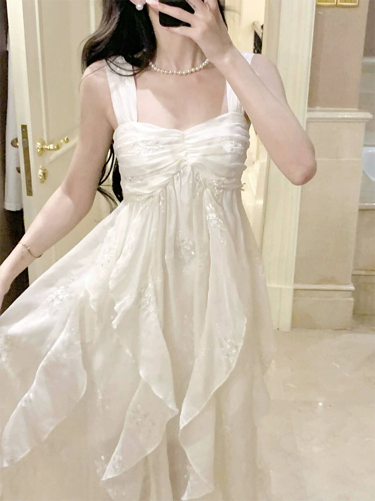 White embroidered fairy seaside holiday dress evening dress    S5951