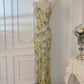 painting new long floral dress party dress     S6038
