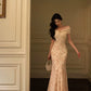 Lace splicing floral dress summer new off-shoulder party dress    S5608