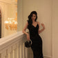 Black sequined suspender dress winter new velvet mermaid dress party dress     S5597