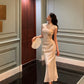 Satin cheongsam dress new style rose waist long party dress     S5657