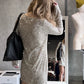 silver sequin long-sleeved dress round neck outer wear T-shirt top     S6032