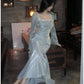 French square neck bubble long sleeve dress mermaid party dress    S6058