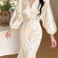 white long-sleeved satin dress long party dress      S5971