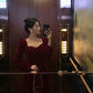 Red square neck velvet dress new French style party dress     S5663