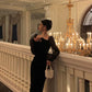 Pearl halter neck velvet dress for women new retro slit long dress     S5616