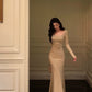 Gentle square neck long-sleeved dress party dress      S5566