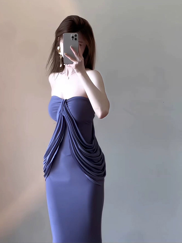 Purple sexy strapless dress for women long mermaid party dress      S5870