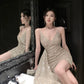 Birthday party dress luxury sequin suspender dress    S5824