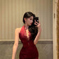 Sexy halter neck dress for women summer new style banquet satin dress       S5679
