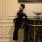 Black off-the-shoulder knitted dress for women new high-neck party dress      S5556
