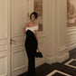 Black and white off-shoulder dress for women new banquet long party dress  S5661