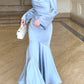 square neck satin dress new long sleeve party dress    S6088