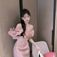 Birthday dress off shoulder pink dress for women      S5804
